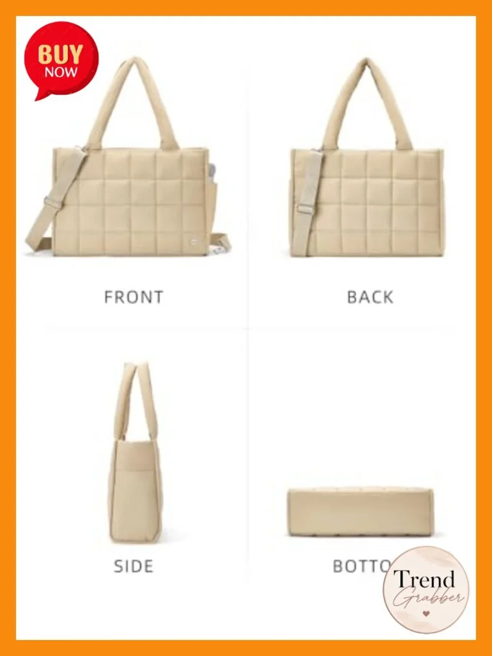 Quilted Puffer Tote Bag Women Crossbody Nylon Laptop Handbag